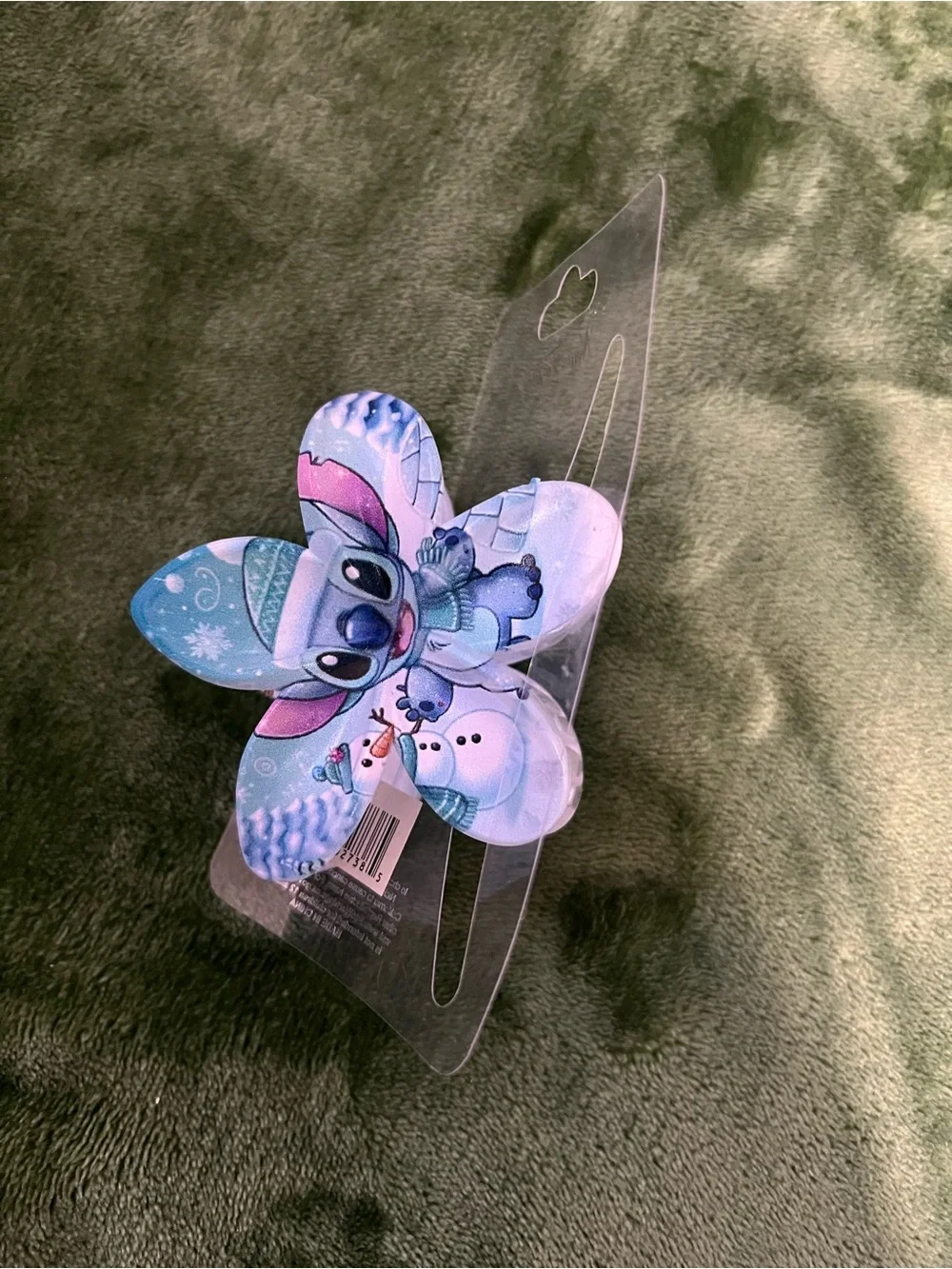 Stitch Winter Print Flower Hair Clip - Blue/Pink